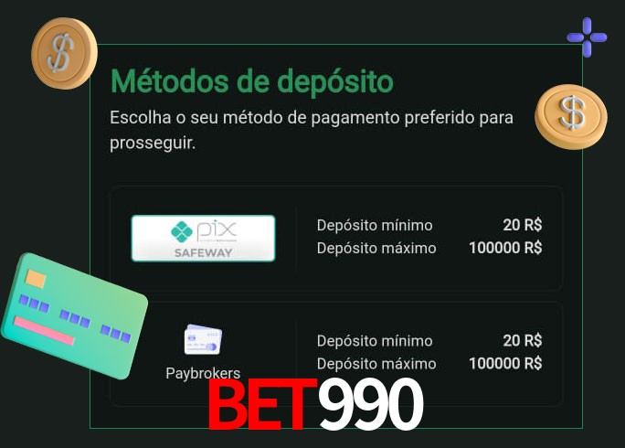 O cassino Bet990 oferece uma grande variedade de métodos de pagamento